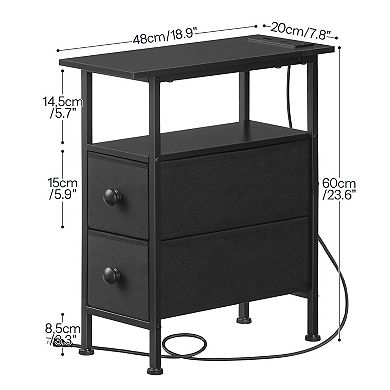 Corner Side Table with Fabric Drawers and Built-In USB Charger, Small Space