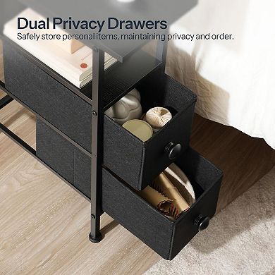Corner Side Table with Fabric Drawers and Built-In USB Charger, Small Space
