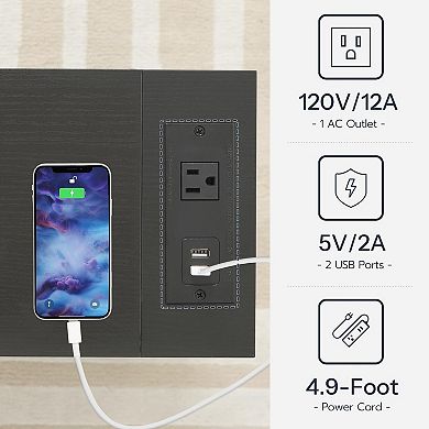 Corner Side Table with Fabric Drawers and Built-In USB Charger, Small Space