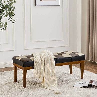 Top-grain Genuine Leather Upholstered Bedroom Bench