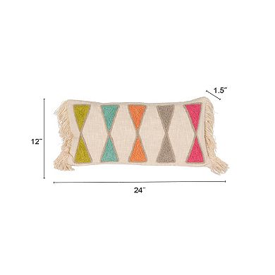 Hello Honey Embroidered Cotton Lumbar Pillow with Fringe