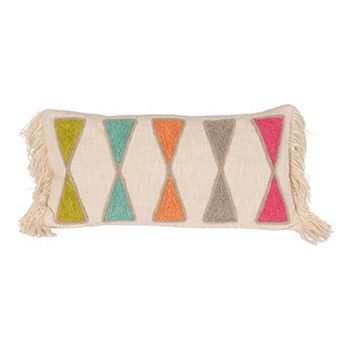 Hello Honey Embroidered Cotton Lumbar Pillow with Fringe