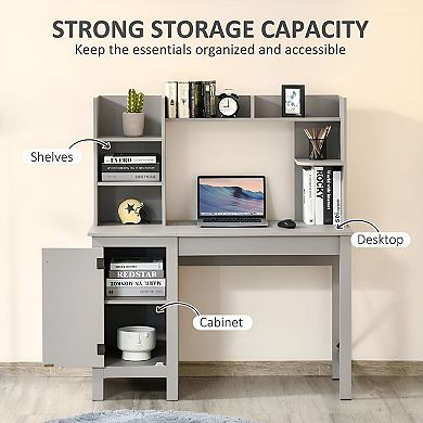 Farmhouse Hutch Desk with X-Pattern Doors and Storage Shelves - Light Grey