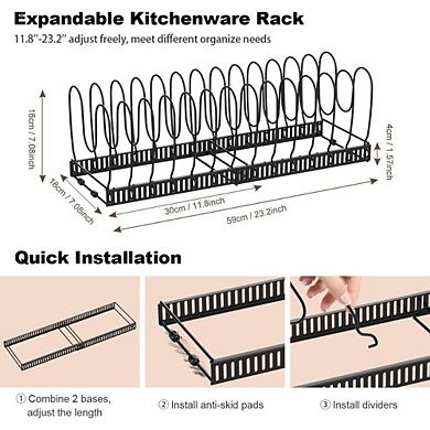 Great Ambitions Expandable Pot Lid Organizer Rack, 14-Slot Adjustable Holder for Cabinet Storage