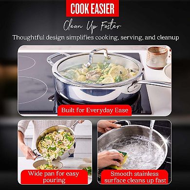 Alva Maestro 4QT 5-Ply Stainless Steel Saute Pan with Lid