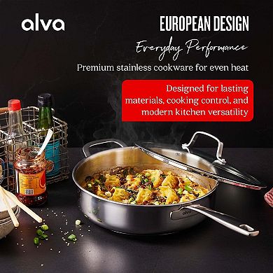 Alva Maestro 4QT 5-Ply Stainless Steel Saute Pan with Lid