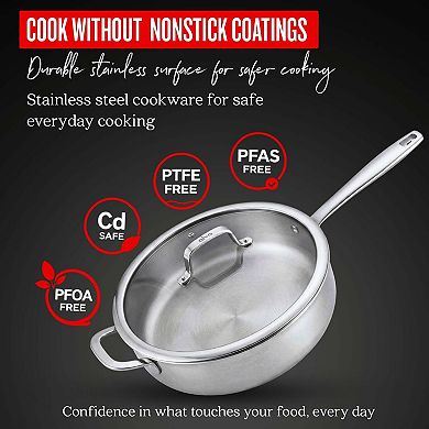 Alva Maestro 4QT 5-Ply Stainless Steel Saute Pan with Lid