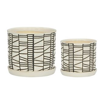 Ceramic Geometric Saucer Planters Set of 2 - Beige, 6/8"