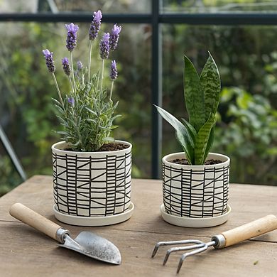 Ceramic Geometric Saucer Planters Set of 2 - Beige, 6/8"
