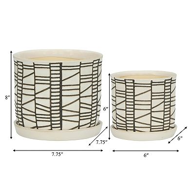 Ceramic Geometric Saucer Planters Set of 2 - Beige, 6/8"