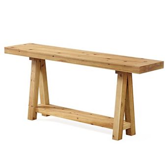 Farmhouse Console Table Solid Wood Narrow Table with Top and Lower Shelf
