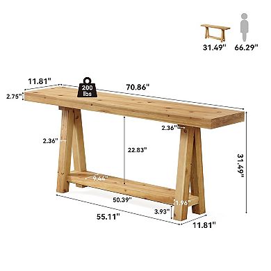 Farmhouse Console Table Solid Wood Narrow Table with Top and Lower Shelf