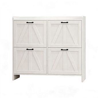 White Modern Fence Shoe Cabinet with 4 Flip Drawers, 41.93"x10"x36.81"