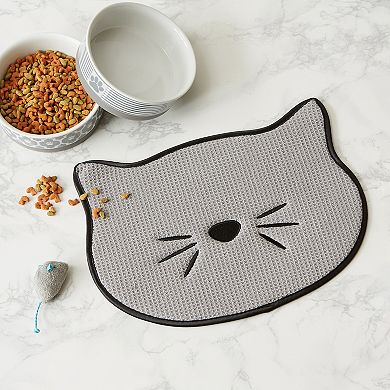 Bone Dry Embroidered Microfiber Cat Whiskers Pet Food Mat