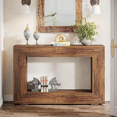 Narrow Console Table with Pedestal Base, Farmhouse Entryway Hallway Table