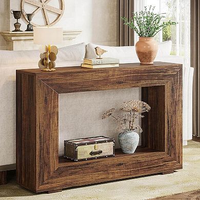 Narrow Console Table with Pedestal Base, Farmhouse Entryway Hallway Table