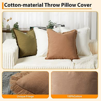 4-Pack Washed Cotton Pillow Covers with Tassel, 20x20 Inch Solid Boho Decorative Set for Home