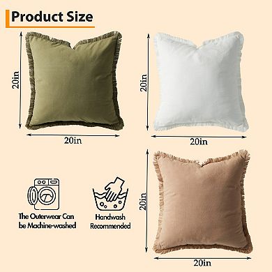 4-Pack Washed Cotton Pillow Covers with Tassel, 20x20 Inch Solid Boho Decorative Set for Home