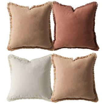 4-Pack Washed Cotton Pillow Covers with Tassel, 20x20 Inch Solid Boho Decorative Set for Home