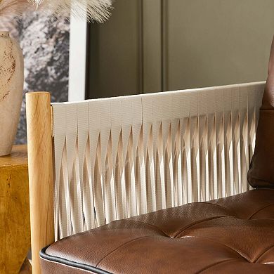 Top-grain Genuine Leather Accent Chair With Fabric Tape Wrapped Arms