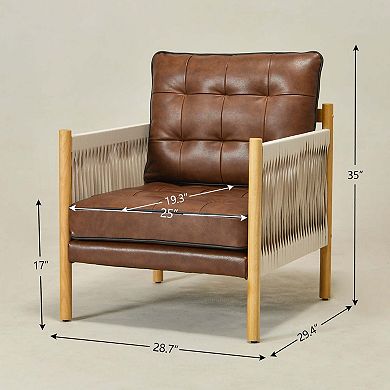 Top-grain Genuine Leather Accent Chair With Fabric Tape Wrapped Arms