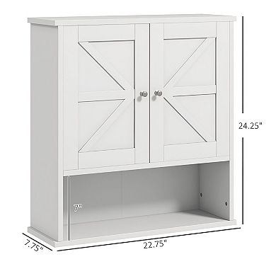 Wall Mounted Storage Cabinet with Doors and Open Shelf, MDF Bathroom Organizer