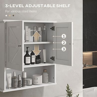 Wall Mounted Storage Cabinet with Doors and Open Shelf, MDF Bathroom Organizer