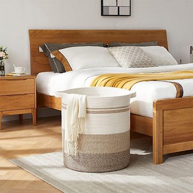 80L Woven Storage Basket with Handles, Gradient Yellow 20x18 Multifunctiona