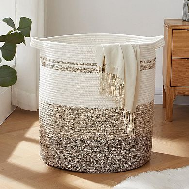 80L Woven Storage Basket with Handles, Gradient Yellow 20x18 Multifunctiona