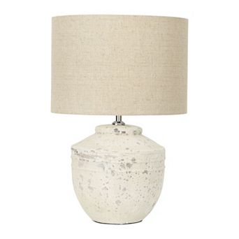 Hello Honey Cement Table Lamp with Linen Shade, Distressed White