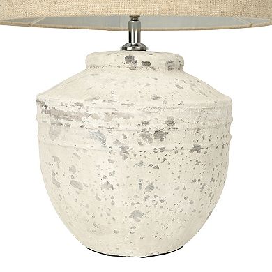 Hello Honey Cement Table Lamp with Linen Shade, Distressed White