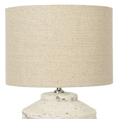 Hello Honey Cement Table Lamp with Linen Shade, Distressed White