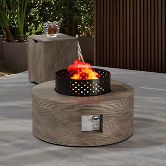 30" Inch Round Wood Grain Iron Fire Pit,50000 BTU with Lid,for Home and Camping（Wood Grain/Brown）