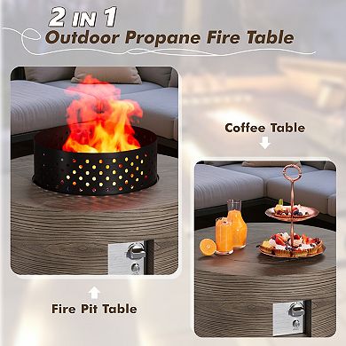 30" Inch Round Wood Grain Iron Fire Pit,50000 BTU with Lid,for Home and Camping（Wood Grain/Brown）