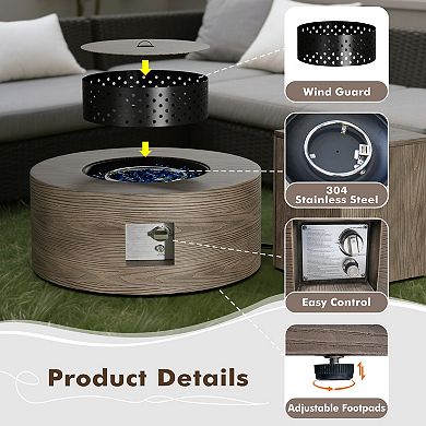 30" Inch Round Wood Grain Iron Fire Pit,50000 BTU with Lid,for Home and Camping（Wood Grain/Brown）