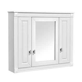 Wall-Mounted Mirror Cabinet with Central Door, Side Compartments, and 5 Shelves