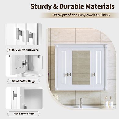 Wall-Mounted Mirror Cabinet with Central Door, Side Compartments, and 5 Shelves