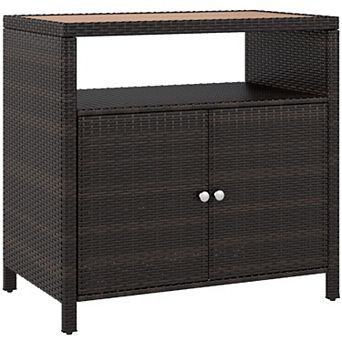Outdoor Patio Storage Cabinet with Acacia Wood Top, Wicker Doors and Shelf