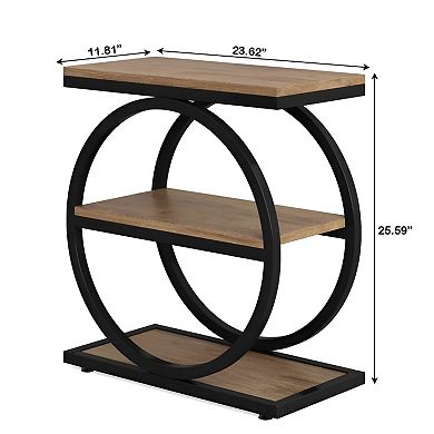 3 Tier Narrow End Table with Open Shelves, Metal and Wood Side Table for Bedroom or Entryway