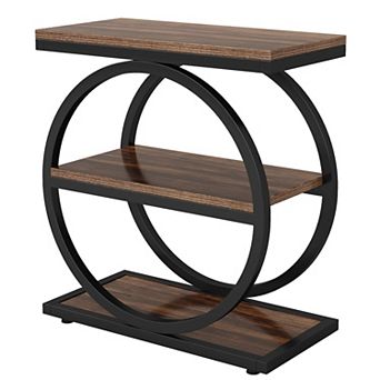 3 tier Narrow End Table with Open Shelves, Metal and Wood Side Table for Bedroom or Entryway