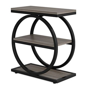 3 tier Narrow End Table with Open Shelves, Metal and Wood Side Table for Bedroom or Entryway