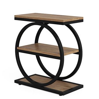 3 tier Narrow End Table with Open Shelves, Metal and Wood Side Table for Bedroom or Entryway