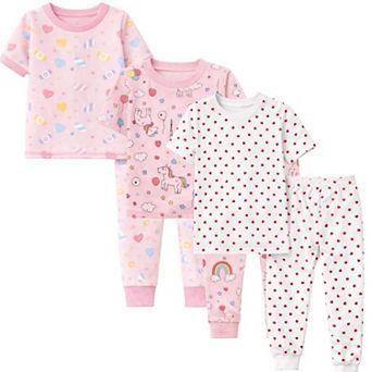 Girls 3-Pack Pajamas Candy Rainbow Hearts Snug Fit Short Sleeve PJs