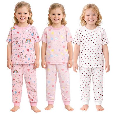 Girls 3-Pack Pajamas Candy Rainbow Hearts Snug Fit Short Sleeve PJs