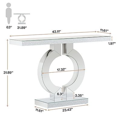 Rectangular Mirrored Console Table with O-Shaped Pedestal Base, Anti-Tip Kit Included