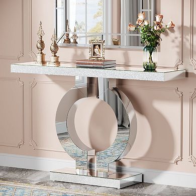 Rectangular Mirrored Console Table with O-Shaped Pedestal Base, Anti-Tip Kit Included