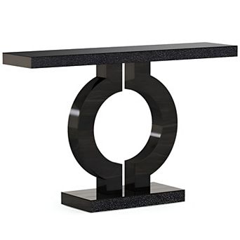 Rectangular Mirrored Console Table with O-Shaped Pedestal Base, Anti-Tip Kit Included
