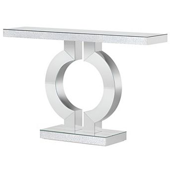 Rectangular Mirrored Console Table with O-Shaped Pedestal Base, Anti-Tip Kit Included