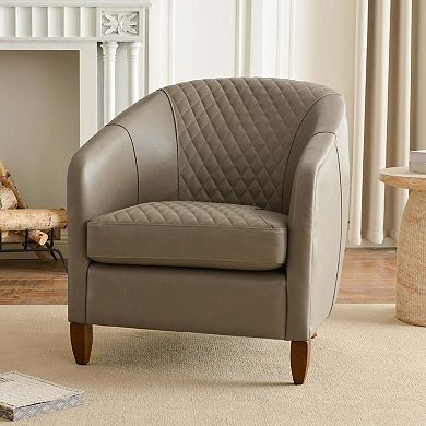 Top-Grain Genuine Leather Upholstered Barrel Chair