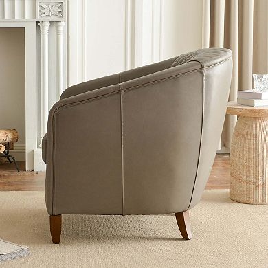 Top-Grain Genuine Leather Upholstered Barrel Chair